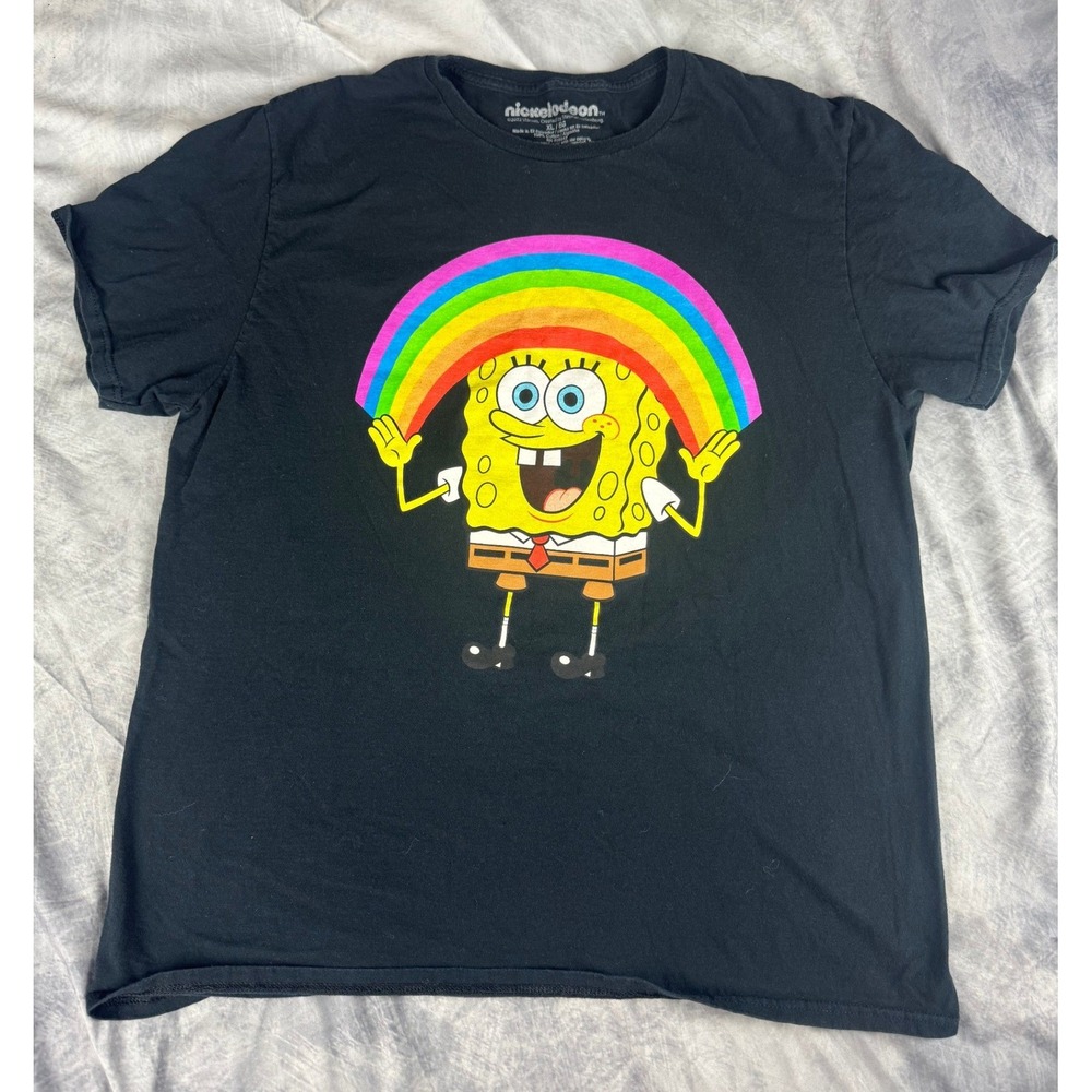 Nickelodeon Spongebob Squarepants Rainbow Imagination Graphic T Shirt Black XL